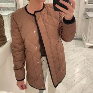 THEORY Small Quilted Taffeta DOWN Jacket Coat Puffer in Camel Gold